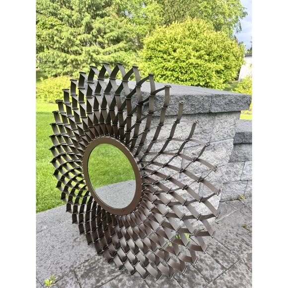 Crate & Barrel Sunburst Mirror 33” Metal Geometric Pattern Oiled Bronze Finish - Picture 6 of 14